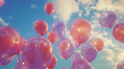 pink balloons in the blue sky