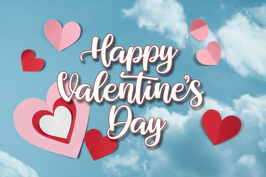 Happy valentines day greeting card banner lettering romantic red pink love heart theme background