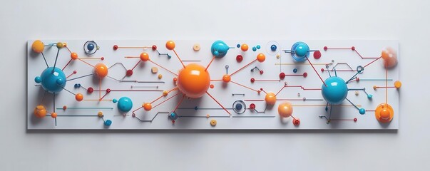 Poster - A colorful abstract representation of interconnected spheres and lines, suggesting themes of science, technology, or network systems.