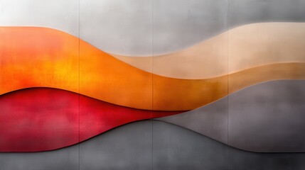 Poster - An abstract art panel showcases a dynamic wave design with flowing shapes and vibrant warm colors, merging into cooler gray tones, embodying movement and creativity.