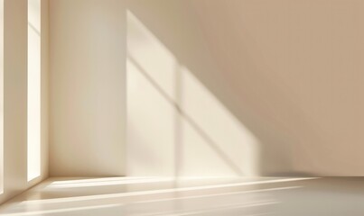 Wall Mural - soft brown room wall corner room and sunlight from window shadow mockup for product placement