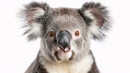 Wall Mural - Portrait of a Koala: Close-up, isolated on a white background.