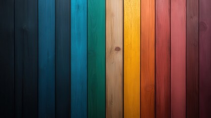 Poster - A vibrant arrangement of colorful wooden slats in a vertical sequence, highlighting an artistic interplay of hues from blues to oranges and reds.