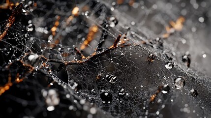 Dewdrops Adorn A Dark Web Of Intricate Design