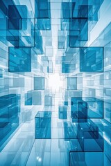 Poster - Abstract technological blue background with 3D transparent cubes