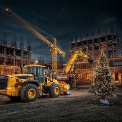 Poster - New Year on the construction site, festive mood during construction . Generative AI