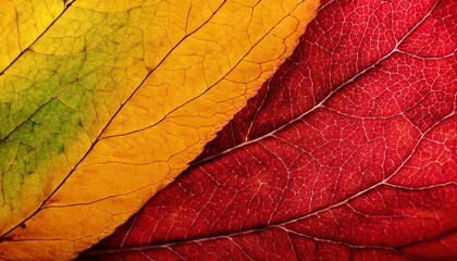 red and yellow leaf background. сlose up of leaf texture