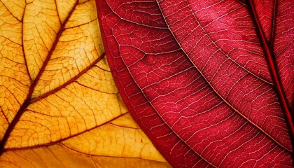 red and yellow leaf background. сlose up of leaf texture