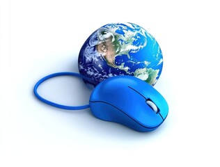 Poster - Blue computer mouse next to a globe.