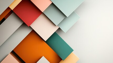 Aufkleber - An abstract pattern featuring layered geometric shapes in a harmonious color palette of earth tones and pastels, creating a visually pleasing modern design.