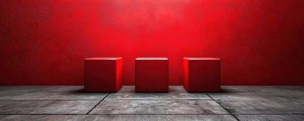 Poster - Three red cubes on textured background in minimalist composition