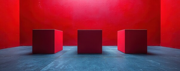 Poster - Minimalistic red cubes on a bold, vibrant red background