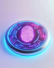Fototapete - A futuristic circular design featuring a fingerprint within a neon circuit pattern.