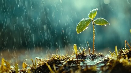 Poster - Captivating macro shot of water droplets on leaf amidst lush greens nature photography tranquil environment close-up perspective serenity concept