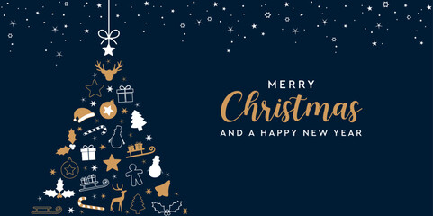 Wall Mural - christmas greeting card with decorative fir tree vector illustration