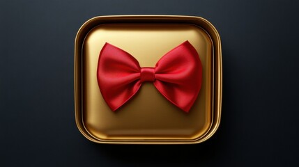 Wall Mural - Elegant Red Bow on Shiny Gold Gift Box Top, Perfect for Celebrations, Birthdays, Holidays, and Special Occasions, Creating a Touch of Luxury and Joyful Anticipation