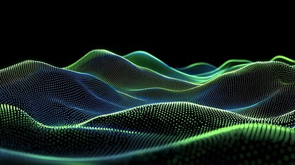 Poster - abstract 3d landscape with colorful waves and dots on dark background for digital art and design pro