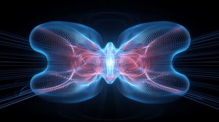 Poster - abstract 3d visualization of energy waves and light patterns in colorful artistic design background