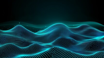 Poster - abstract 3d wave patterns with glowing blue lines and dots on a dark background for digital design p