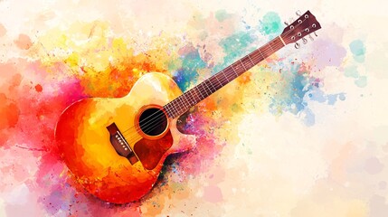 Aufkleber - colorful acoustic guitar creating music with colorful splashes