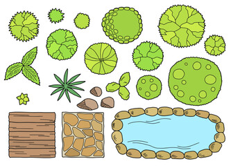Fototapete - Landscape architect design set graphic color top sketch aerial view isolated illustration vector 