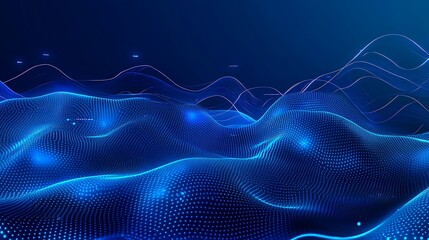 Poster - abstract blue wave patterns with dots and light effects for digital background or technology concept