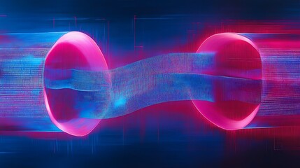 Aufkleber - Abstract Digital Connection Between Two Spheres in Neon Colors Representing Data Transfer and Technology
