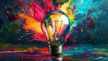 Poster - Lightbulb Exploding with Colorful Paint
