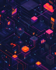 Poster - API management and cloud computing visualized in a digital illustration