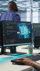 Poster - vertical video engineer in data center implementing advanced ai driven predictive maintenance system