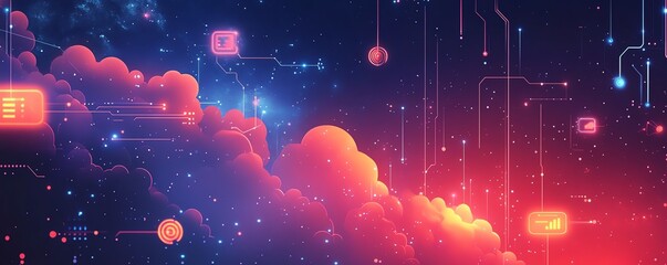 Aufkleber - Digital illustration of cloud computing and API management