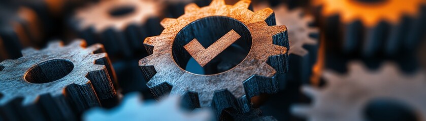Fototapete - Gears interlocking with a checkmark
