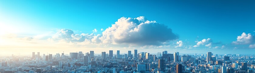 Poster - A cityscape with a prominent digital cloud above