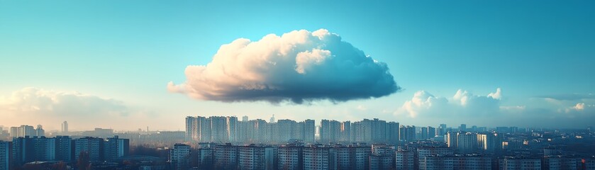 Poster - A cityscape with a prominent digital cloud above