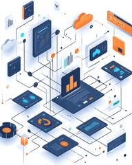 Aufkleber - A digital illustration of cloud computing with API management