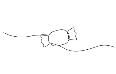 Aufkleber - One continuous line drawing of candy. one continuous line drawing of two sweet candy isolated on white background, One continuous line illustration of a candy, isolated on white background.