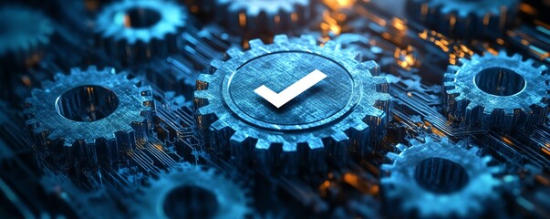 Aufkleber - A symbolic image of gears and a checkmark
