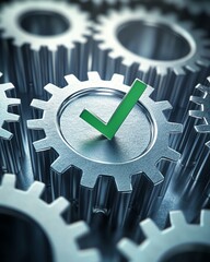 Fototapete - A visual of gears and a checkmark symbolizing process optimization