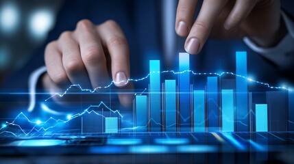 Poster - Businessman analyzing virtual chart displaying growth and financial success