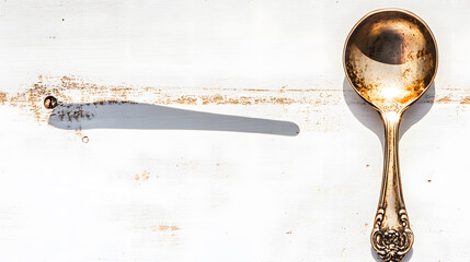 Poster - Elegant spoon shadow play on rustic surface still life photography minimalist aesthetic