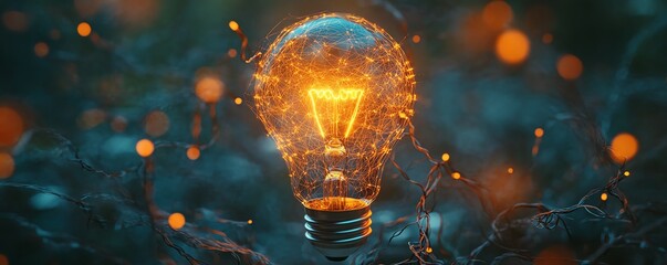 Poster - An illuminated light bulb surrounded by a network of glowing connections
