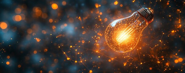 Poster - An illuminated light bulb surrounded by a network of glowing connections