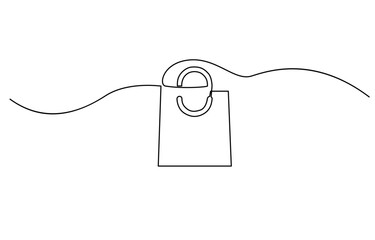 Fototapete - Continuous one line drawing of shopping bag. Simple one line art paper bag vector illustration, Continuous single line drawing of shopping bag design. Simple paper bag one line vector illustration.