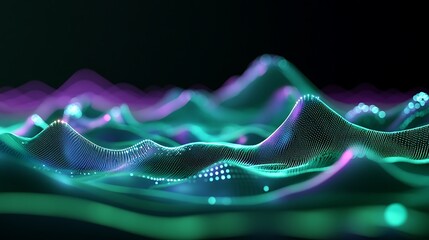 Poster - abstract digital waveforms in vibrant colors creating a mesmerizing landscape of light and depth on 