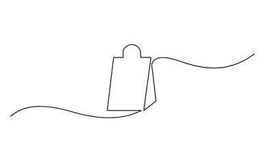 Fototapete - Continuous one line drawing of shopping bag. Simple one line art paper bag vector illustration, Continuous single line drawing of shopping bag design. Simple paper bag one line vector illustration.
