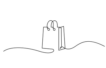 Fototapete - Continuous one line drawing of shopping bag. Simple one line art paper bag vector illustration, Continuous single line drawing of shopping bag design. Simple paper bag one line vector illustration.