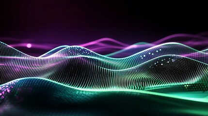 Poster - abstract digital waves with colorful lines and light effects in a dark background