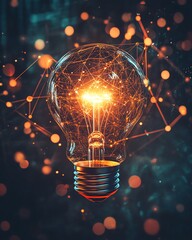 Poster - A glowing light bulb surrounded by a network of digital connections