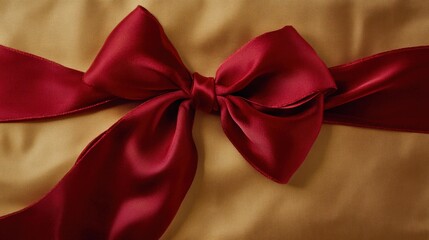 Wall Mural - Elegant Red Satin Ribbon Tied in a Bow on a Soft Fabric Background, Perfect for Gift Wrapping in Celebrations and Special Occasions, Adding a Touch of Luxury