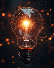Poster - A luminous light bulb glowing at the center of a network of digital connections